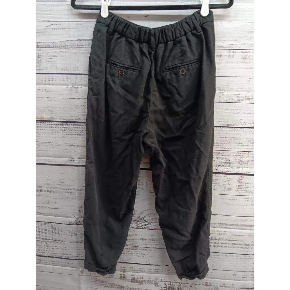 Zara Crop Pants Women's Small High Rise Belt Loops Length in Black Linen Blend